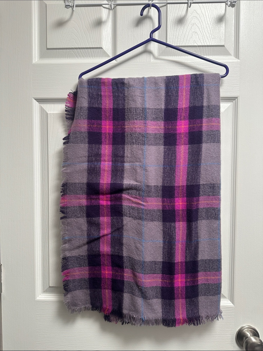 Purple Plaid Fringe Scarf with Pink Accents
